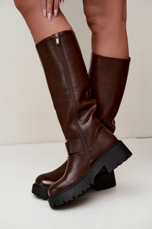 Damen isolierte Kniehohe Stiefel mit Schnallen in Braun Glena
