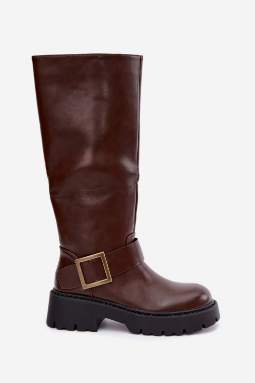 Damen isolierte Kniehohe Stiefel mit Schnallen in Braun Glena