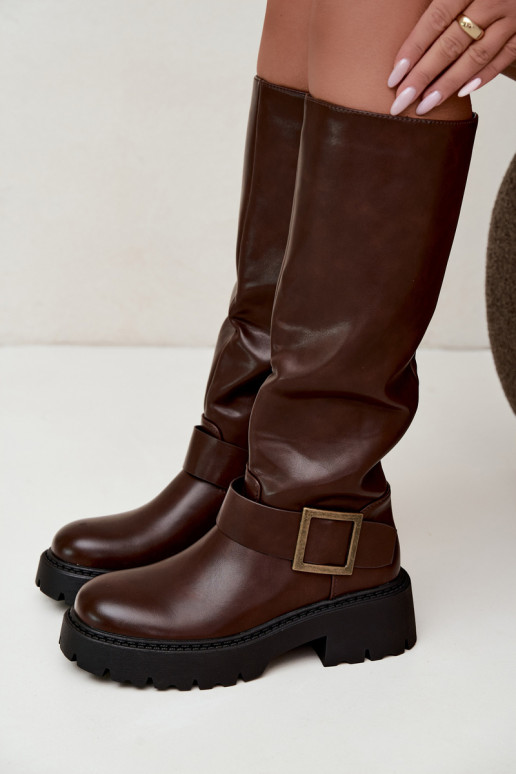 Damen isolierte Kniehohe Stiefel mit Schnallen in Braun Glena