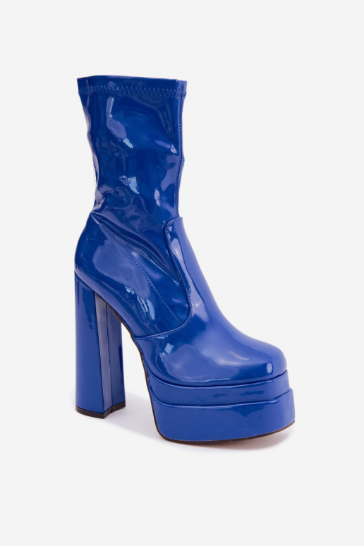 Lackierte Ankle Boots mit Plattform in Dunkelblau Lotisha