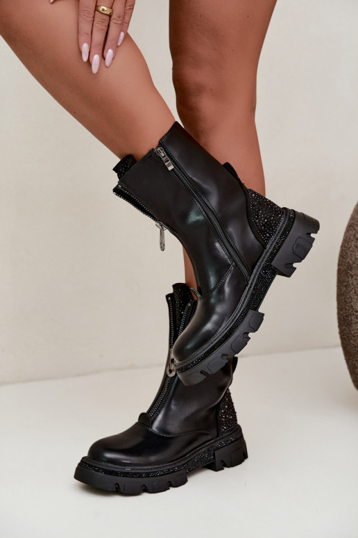 Damen isolierte Ankle Boots mit Dekoration in Schwarz Inenia