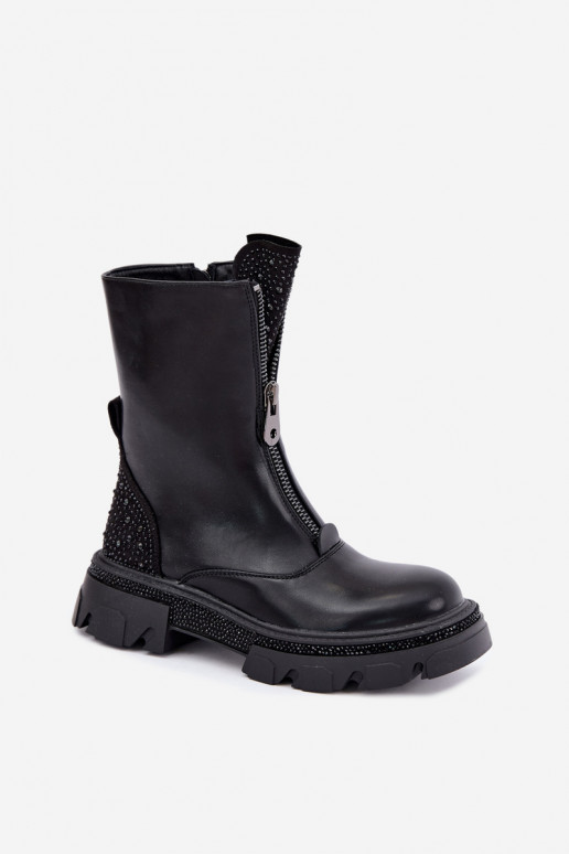 Damen isolierte Ankle Boots mit Dekoration in Schwarz Inenia