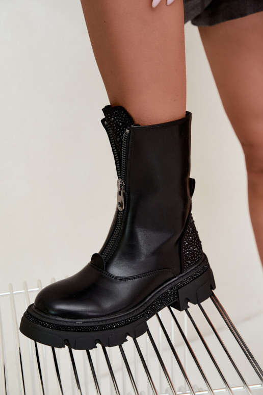 Damen isolierte Ankle Boots mit Dekoration in Schwarz Inenia