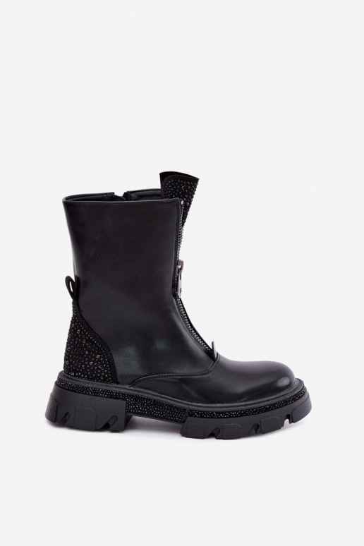 Damen isolierte Ankle Boots mit Dekoration in Schwarz Inenia