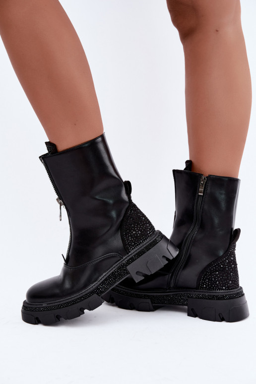 Damen isolierte Ankle Boots mit Dekoration in Schwarz Inenia
