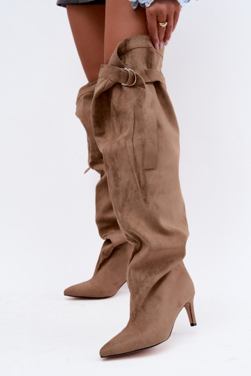 Damen-Slipper-Kniehohe Stiefel mit Absatz in Sand Rosena