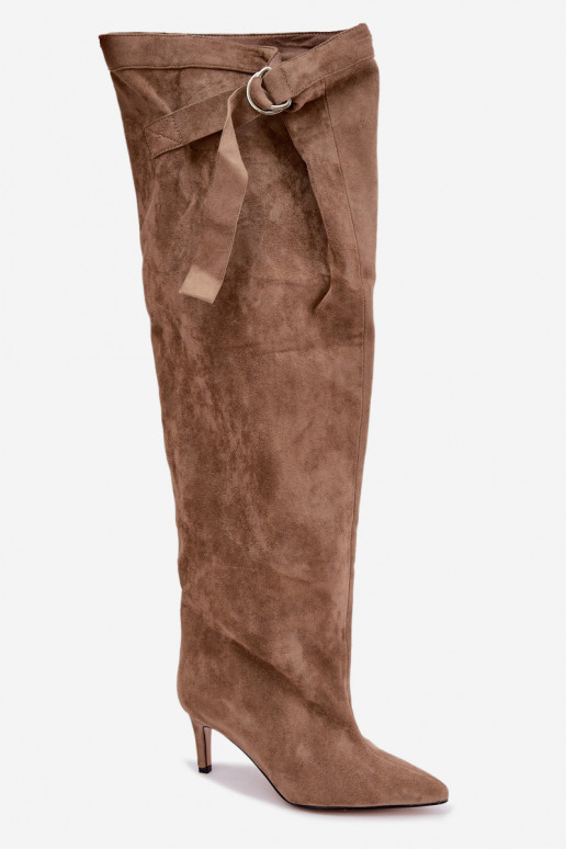 Damen-Slipper-Kniehohe Stiefel mit Absatz in Sand Rosena