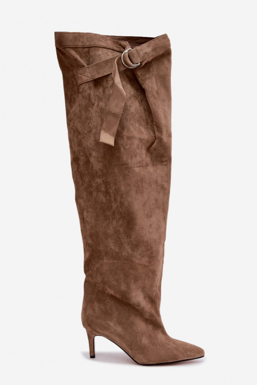 Damen-Slipper-Kniehohe Stiefel mit Absatz in Sand Rosena