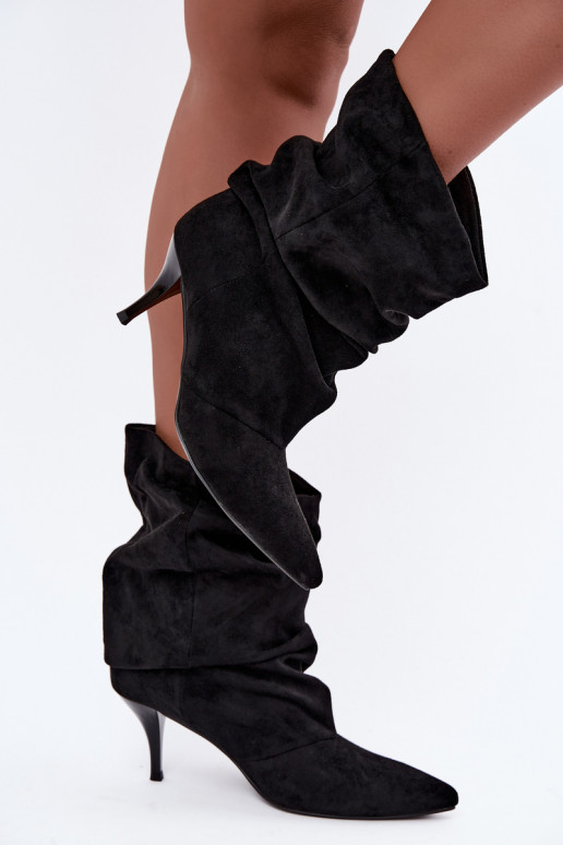 Damen slouchy Ankle Boots mit dünnen Absätzen in Schwarz Harissa