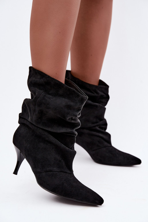 Damen slouchy Ankle Boots mit dünnen Absätzen in Schwarz Harissa