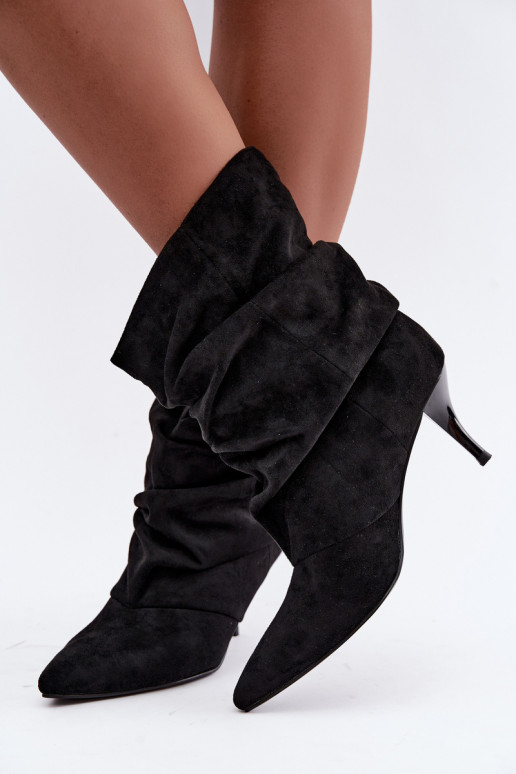 Damen slouchy Ankle Boots mit dünnen Absätzen in Schwarz Harissa