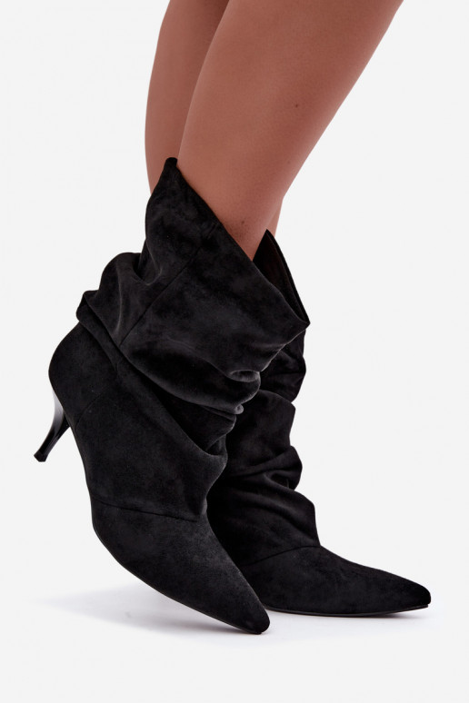 Damen slouchy Ankle Boots mit dünnen Absätzen in Schwarz Harissa