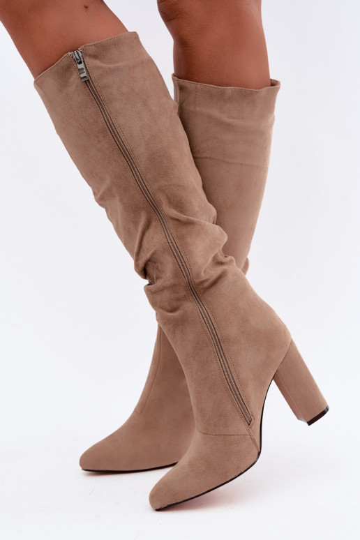 Damen isolierte Kniehohe Stiefel mit Absatz und Rüschen in Sand Imelia