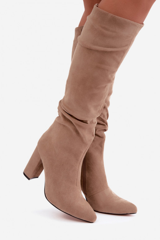 Damen isolierte Kniehohe Stiefel mit Absatz und Rüschen in Sand Imelia