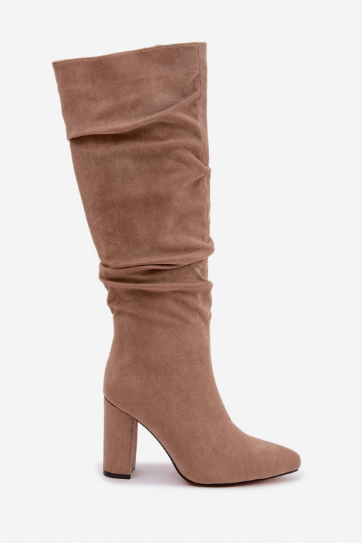 Damen isolierte Kniehohe Stiefel mit Absatz und Rüschen in Sand Imelia