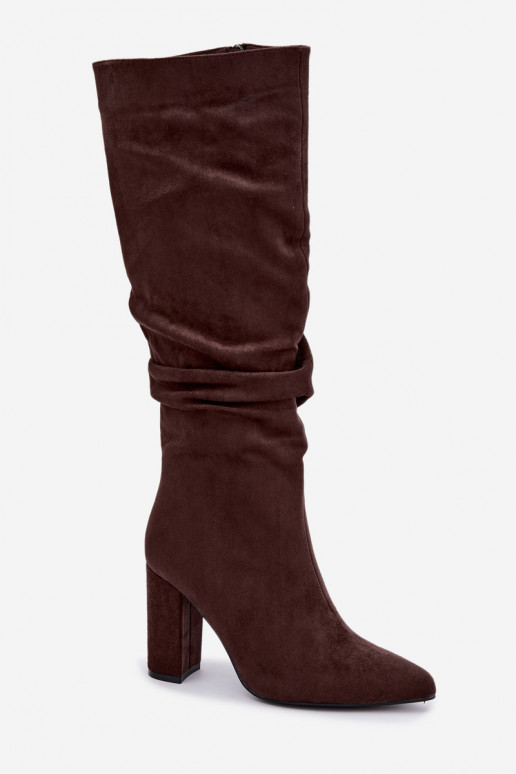 Damen isolierte Kniehohe Stiefel mit Absatz und Rüschen in Braun Imelia