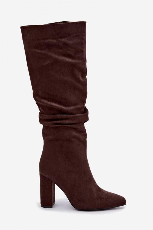 Damen isolierte Kniehohe Stiefel mit Absatz und Rüschen in Braun Imelia