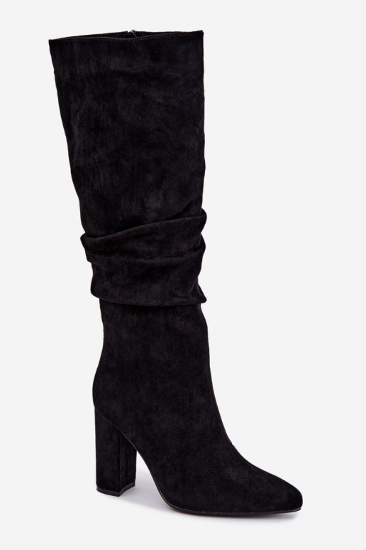 Damen isolierte Kniehohe Stiefel mit Absatz und Rüschen in Schwarz Imelia