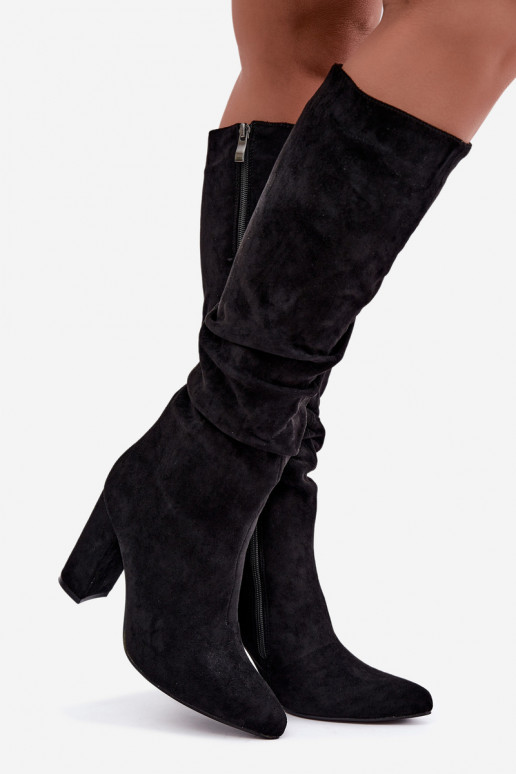 Damen isolierte Kniehohe Stiefel mit Absatz und Rüschen in Schwarz Imelia