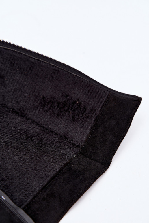 Damen isolierte Kniehohe Stiefel mit Absatz und Rüschen in Schwarz Imelia