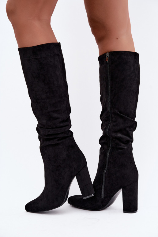 Damen isolierte Kniehohe Stiefel mit Absatz und Rüschen in Schwarz Imelia