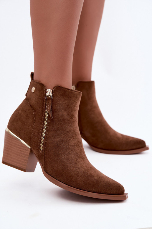 Damen-Cowboy-Ankle Boots mit dekorativem Reißverschluss in Braun Jarelia