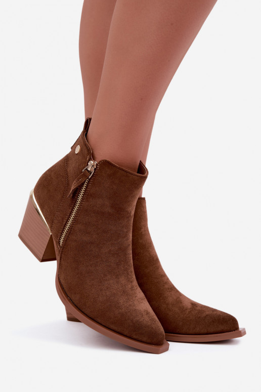Damen-Cowboy-Ankle Boots mit dekorativem Reißverschluss in Braun Jarelia