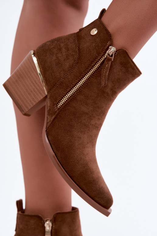 Damen-Cowboy-Ankle Boots mit dekorativem Reißverschluss in Braun Jarelia