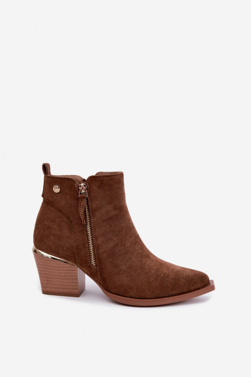 Damen-Cowboy-Ankle Boots mit dekorativem Reißverschluss in Braun Jarelia