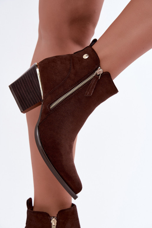 Cowboy-Stil Stiefeletten mit dekorativem Reißverschluss, schokoladig Jarelia