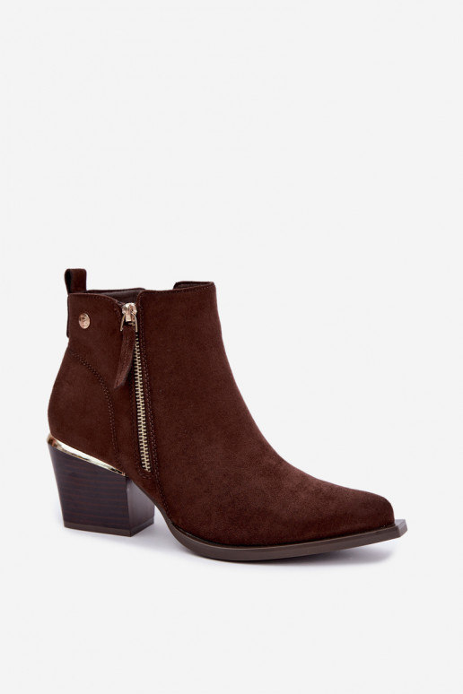 Cowboy-Stil Stiefeletten mit dekorativem Reißverschluss, schokoladig Jarelia
