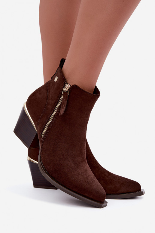 Cowboy-Stil Stiefeletten mit dekorativem Reißverschluss, schokoladig Jarelia