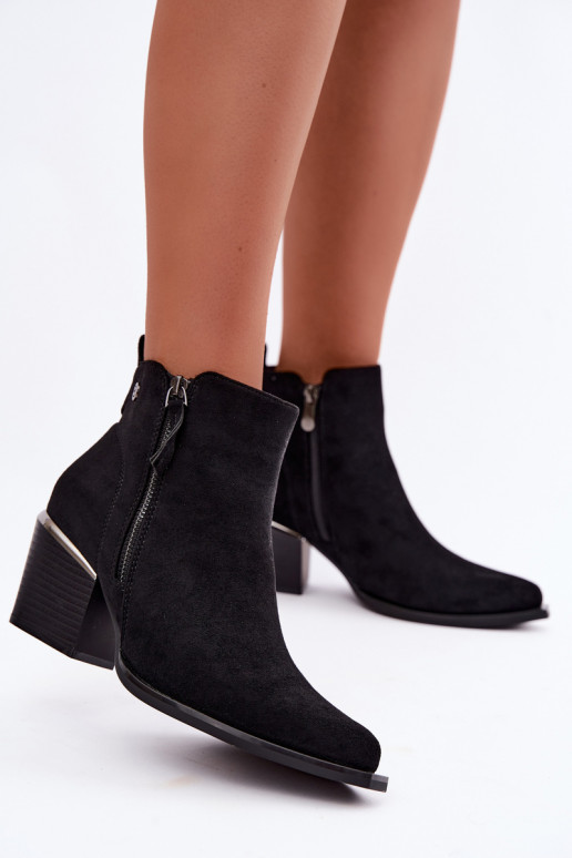 Cowboy-Stil Stiefeletten mit dekorativem Reißverschluss, schwarz Jarelia