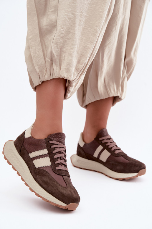 Kunstveloursleder Sneakers mit Plattform Zazoo N1291, schokoladig
