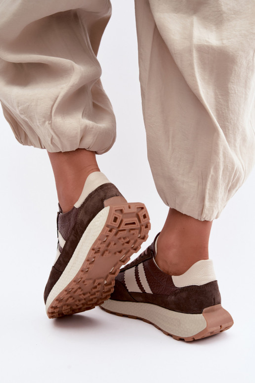 Kunstveloursleder Sneakers mit Plattform Zazoo N1291, schokoladig