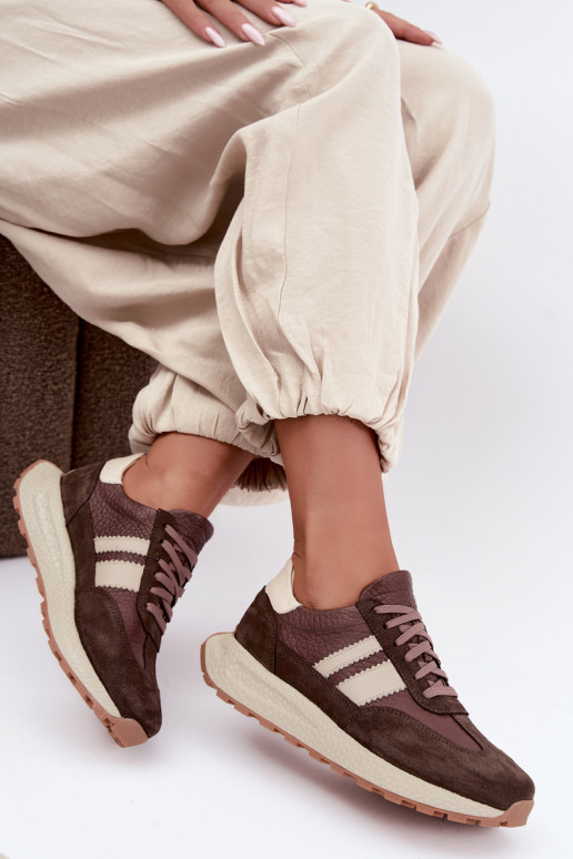 Kunstveloursleder Sneakers mit Plattform Zazoo N1291, schokoladig