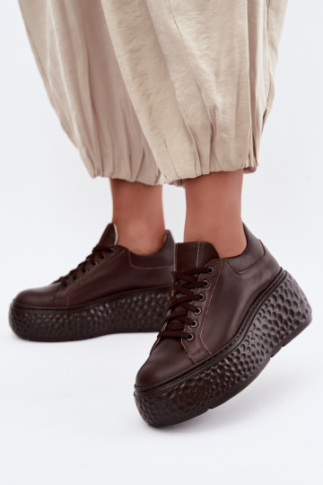 Leder Sneakers mit Plattform Zazoo N1000S4, schokoladig 2