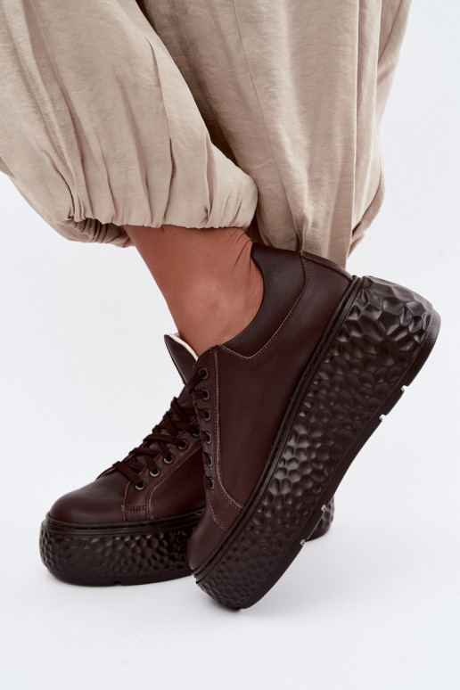 Leder Sneakers mit Plattform Zazoo N1000S4, schokoladig