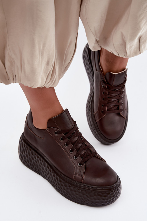 Leder Sneakers mit Plattform Zazoo N1000S4, schokoladig