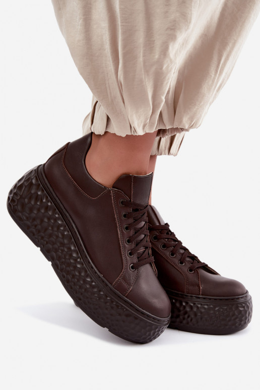 Leder Sneakers mit Plattform Zazoo N1000S4, schokoladig