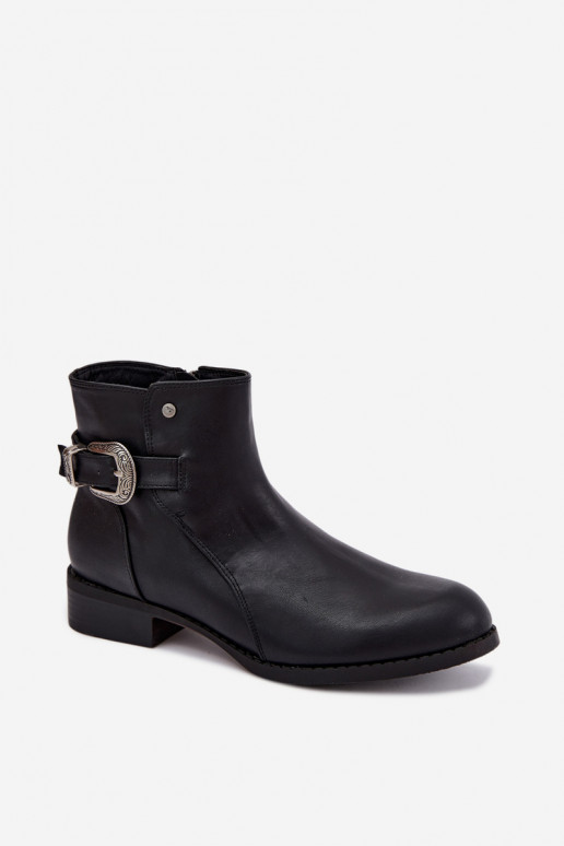Wärmende Damen Stiefeletten mit dekorativem Schnallenverschluss Medicine RIN16-OBD421-99X, schwarz