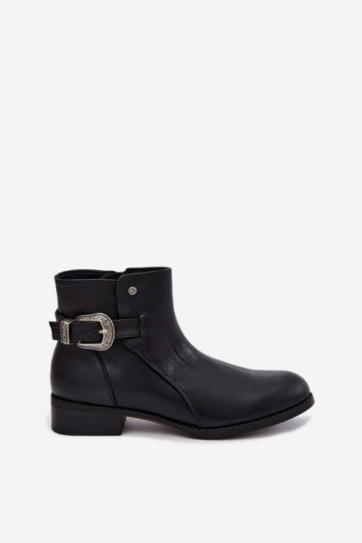 Wärmende Damen Stiefeletten mit dekorativem Schnallenverschluss Medicine RIN16-OBD421-99X, schwarz