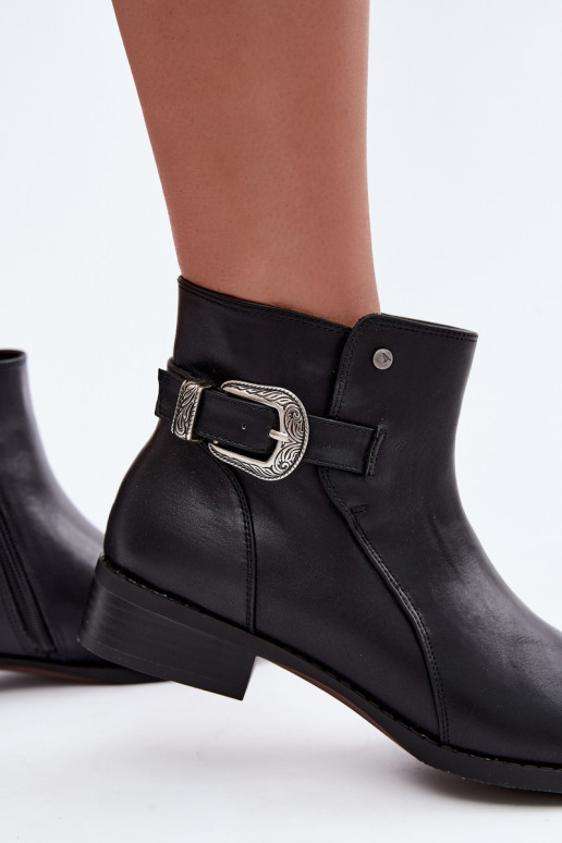 Wärmende Damen Stiefeletten mit dekorativem Schnallenverschluss Medicine RIN16-OBD421-99X, schwarz