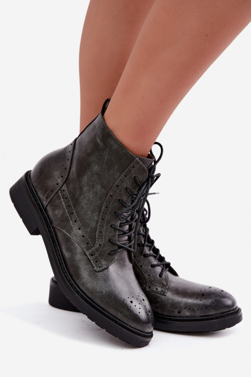 Wärmende Damen Stiefeletten mit breiten Absätzen Medicine RIN16-OBD426-90X, grau