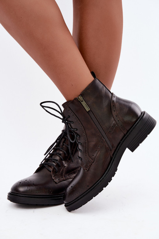 Wärmende Damen Stiefeletten mit breiten Absätzen Medicine RIN16-OBD426-88X, dunkelbraun