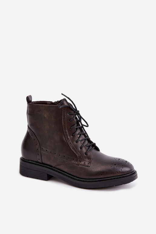 Wärmende Damen Stiefeletten mit breiten Absätzen Medicine RIN16-OBD426-88X, dunkelbraun