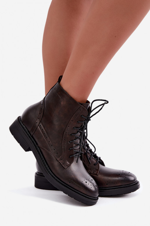 Wärmende Damen Stiefeletten mit breiten Absätzen Medicine RIN16-OBD426-88X, dunkelbraun