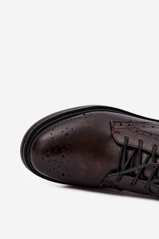 Wärmende Damen Stiefeletten mit breiten Absätzen Medicine RIN16-OBD426-88X, dunkelbraun