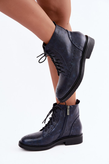 Damenstiefel mit breiten Absätzen sich Zuarm laufen Medicine RIN16-OBD426-59X Dunkelblau