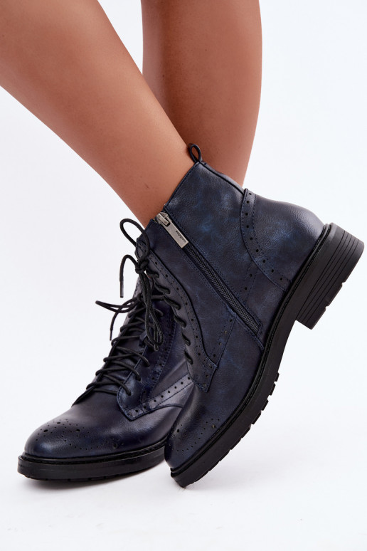 Wärmende Damen Stiefeletten mit breiten Absätzen Medicine RIN16-OBD426-59X, dunkelblau